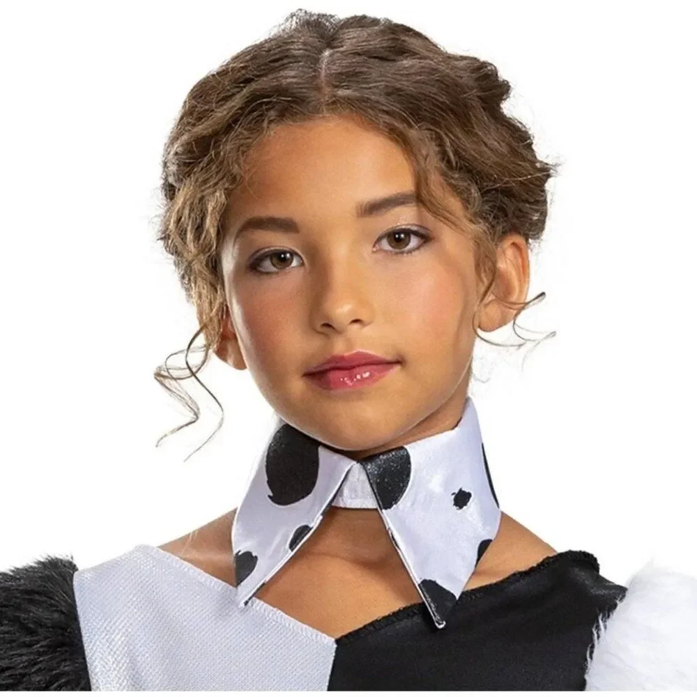 Girls Disney Villains Cruella De Vil Costume Dalmations Style Black & White Lg